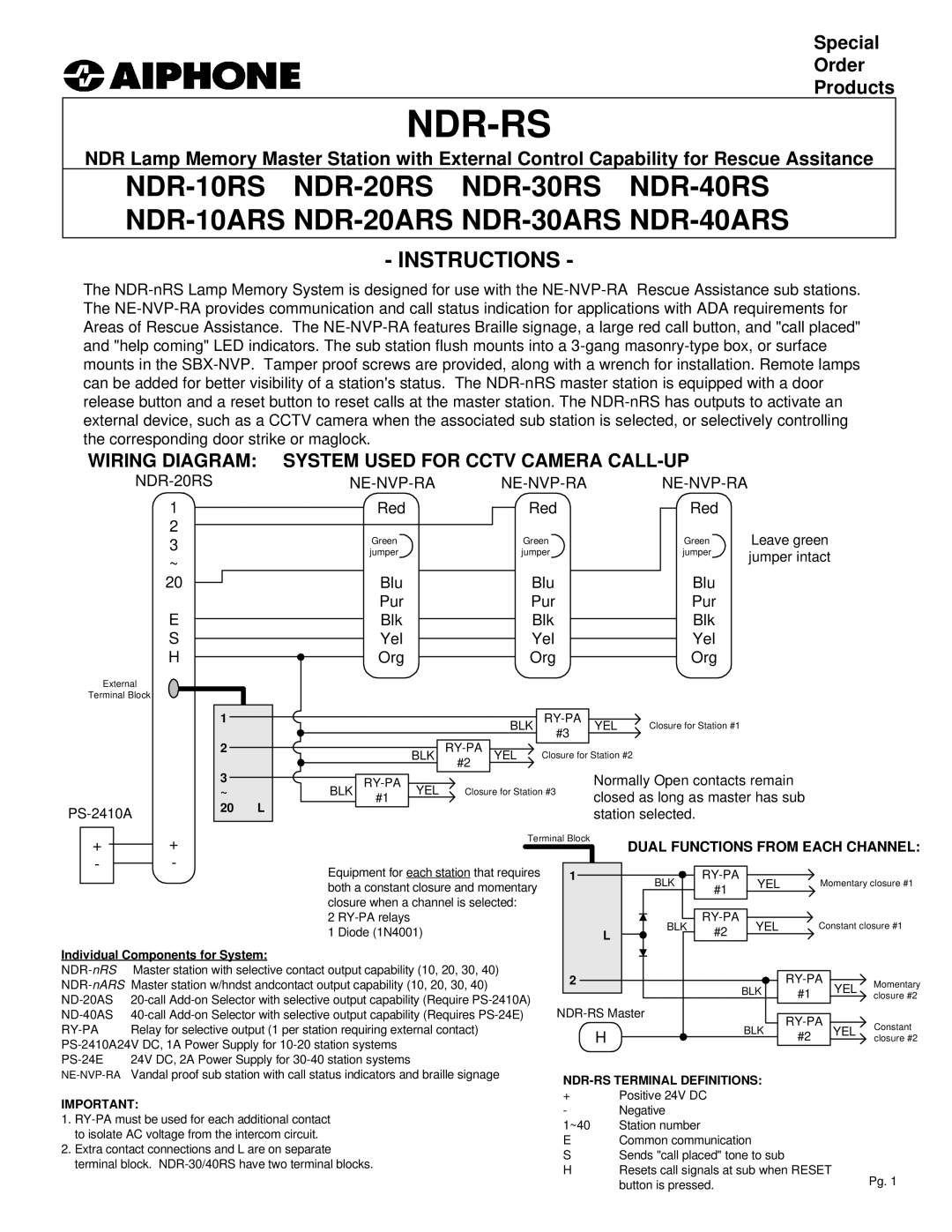 Aiphone NDR-20ARS, ND-20AS, NDR-40ARS manual Wiring Diagram System Used for Cctv Camera CALL-UP, NDR-20RS, Ne-Nvp-Ra 