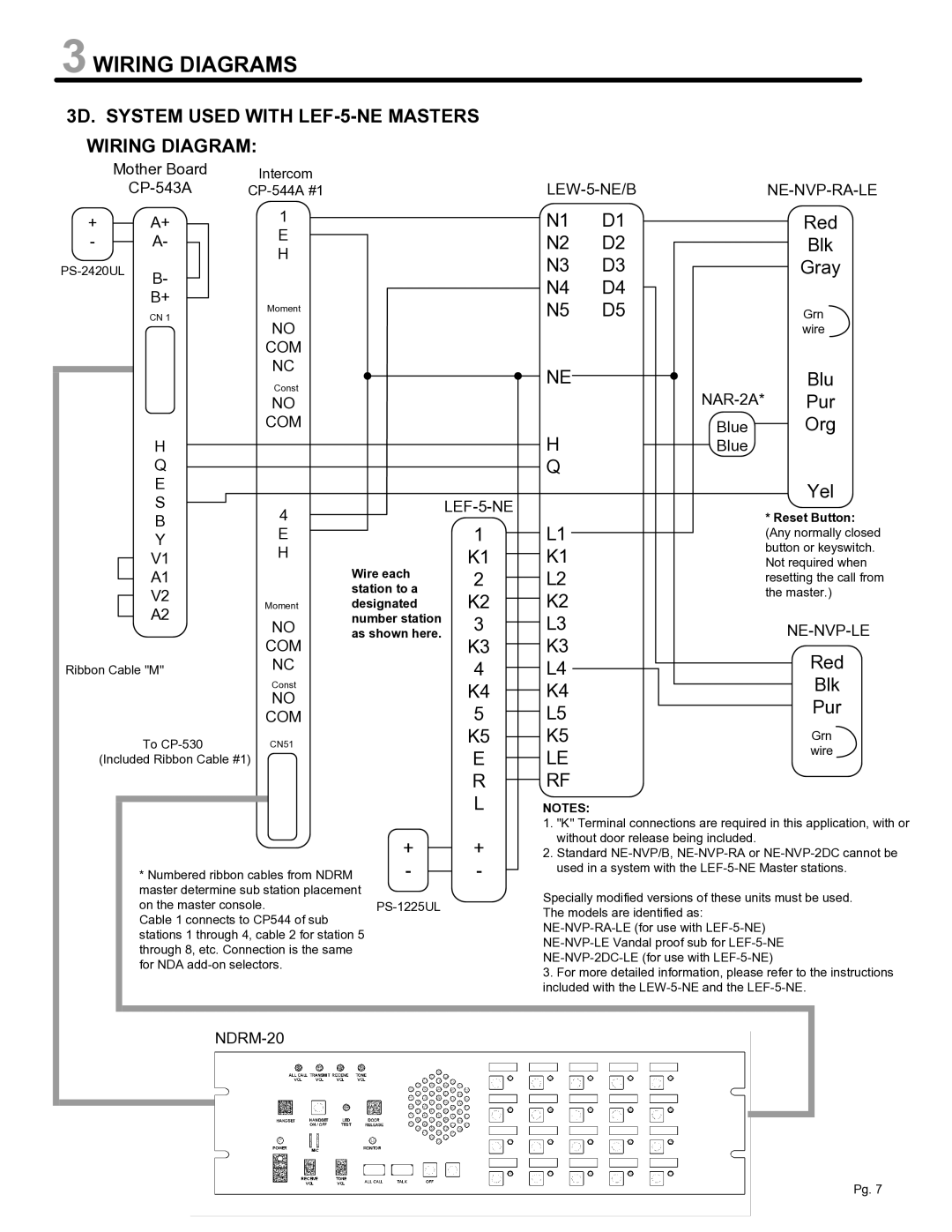 Aiphone NDRM manual 3D. System Used with LEF-5-NE Masters Wiring Diagram, LEW-5-NE/B NE-NVP-RA-LE, NAR-2A, Ne-Nvp-Le 