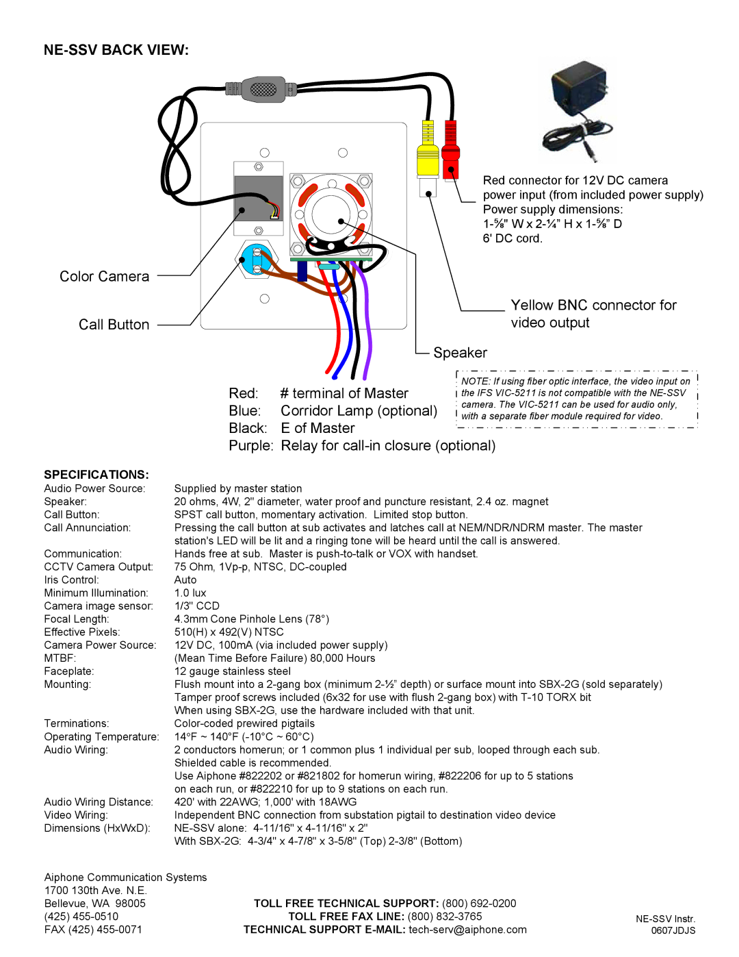 Aiphone manual NE-SSV Back View 