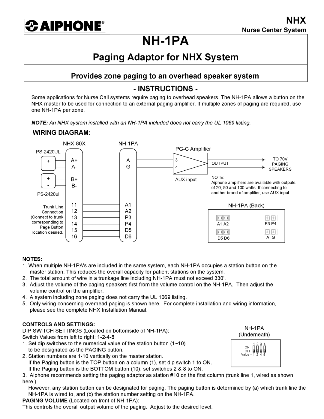 Aiphone NH-1PA installation manual Wiring Diagram 