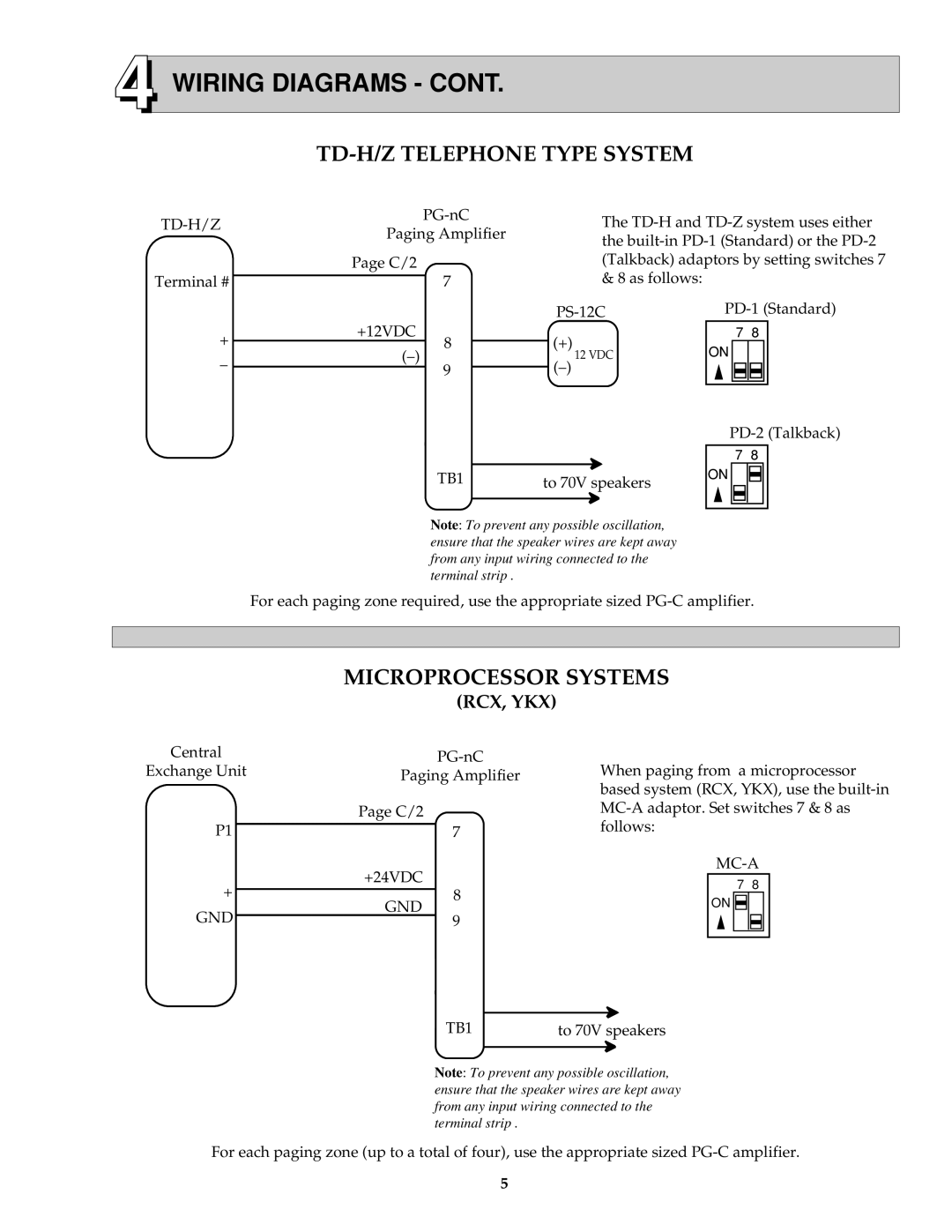 Aiphone PG-20C, PG-50C, PG-100C manual TD-H/Z Telephone Type System, Microprocessor Systems, Td-H/Z, GND TB1 