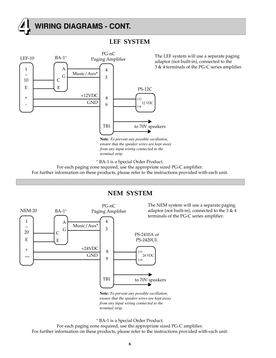 Aiphone PG-50C, PG-100C, PG-20C manual LEF System, NEM System, Gnd 