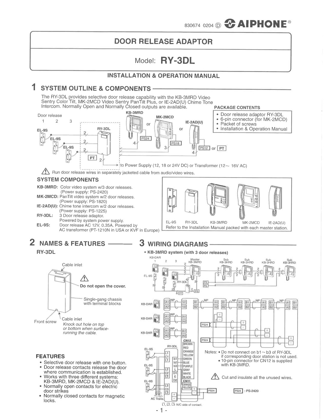 Aiphone RY-3DL manual 