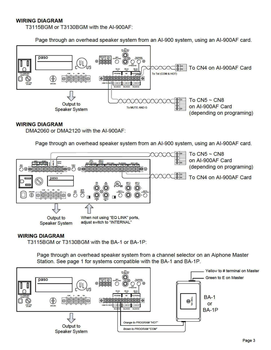 Aiphone T3115BGM (15W) instruction manual 