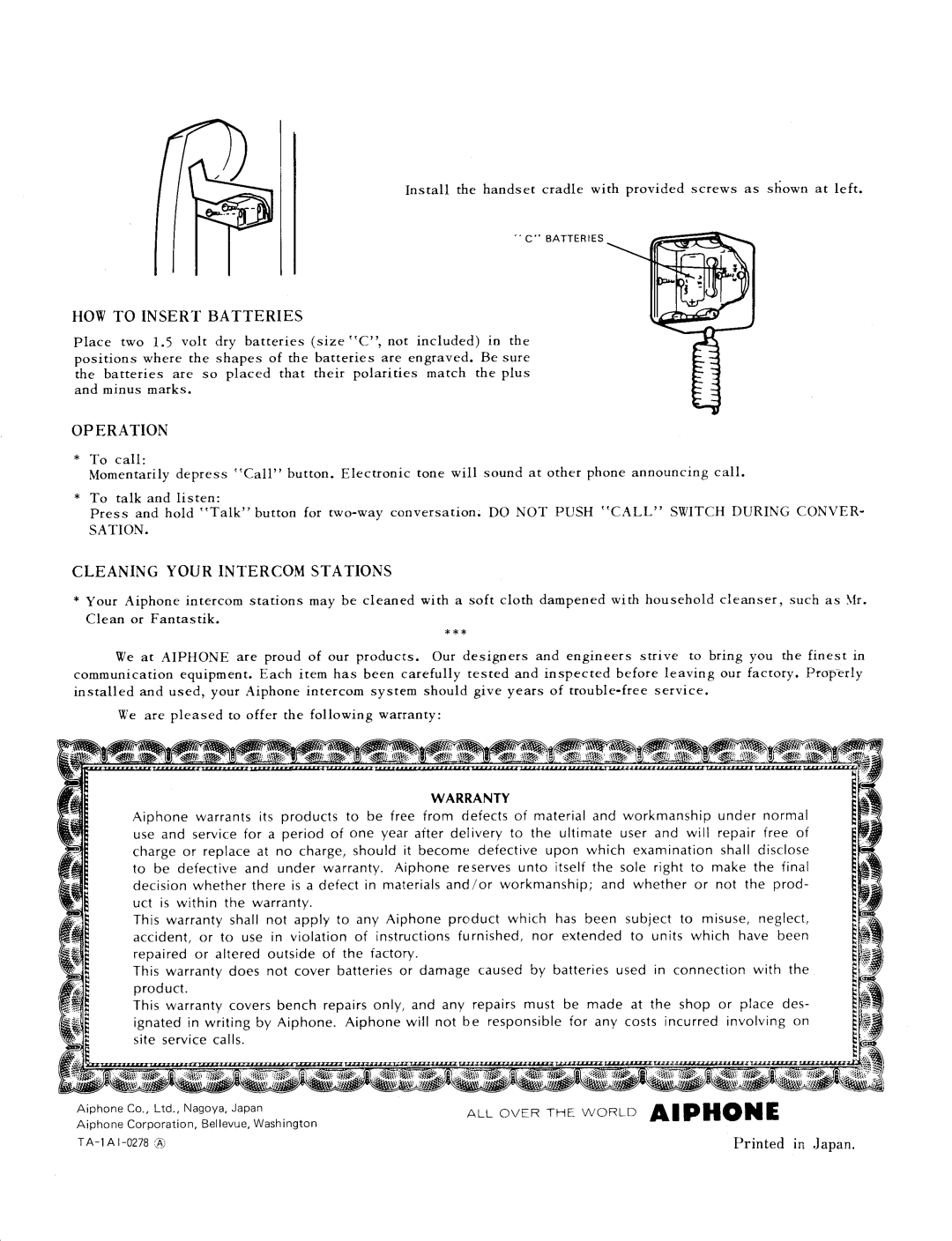 Aiphone TA-1A manual 