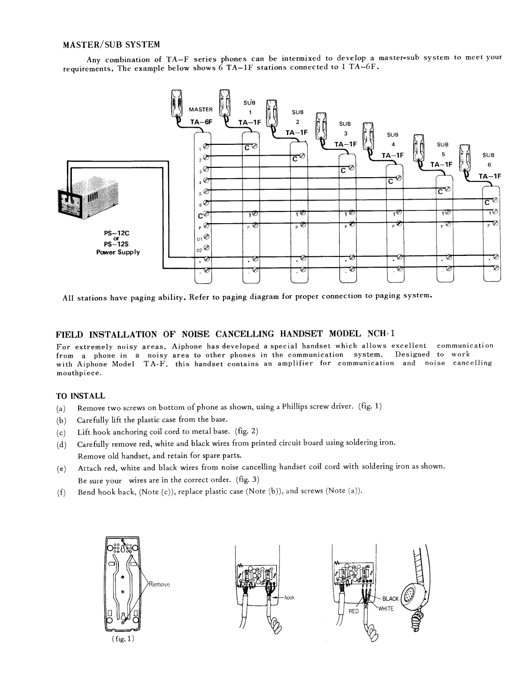 Aiphone TA-12F, TA-6F, TA-1F, TA-3F manual 