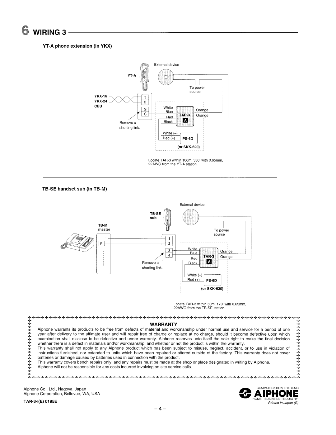 Aiphone TAR-3 manual 