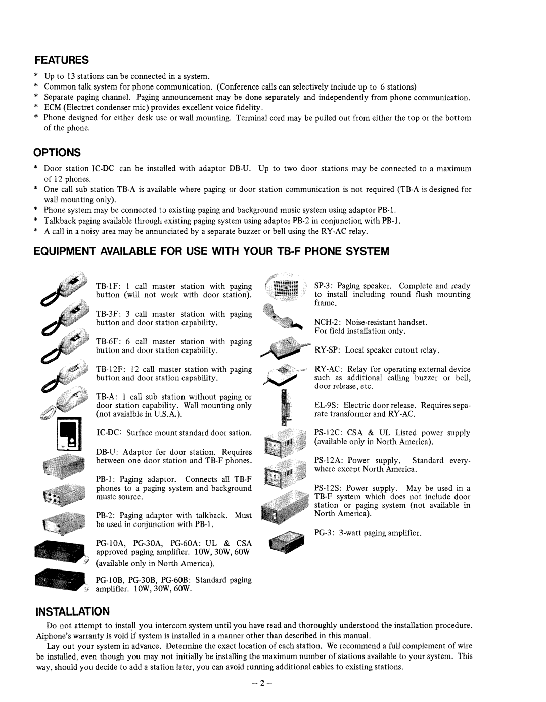 Aiphone TB-1F manual 