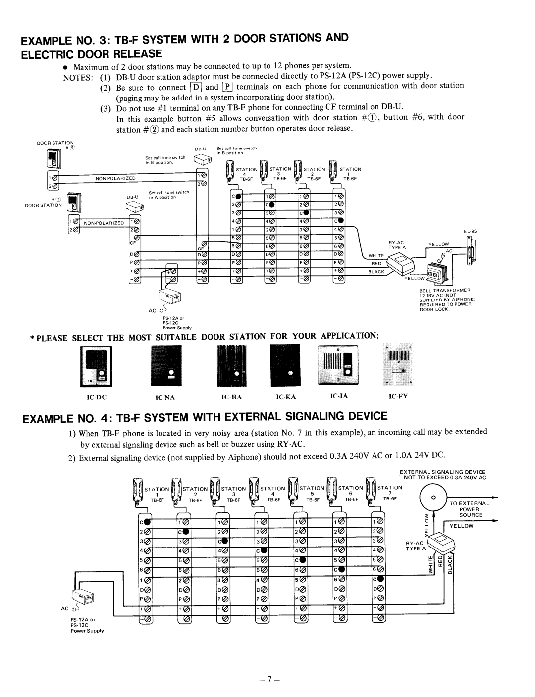 Aiphone TB-6F, TB-3F, TB-1F, TB-12F manual 