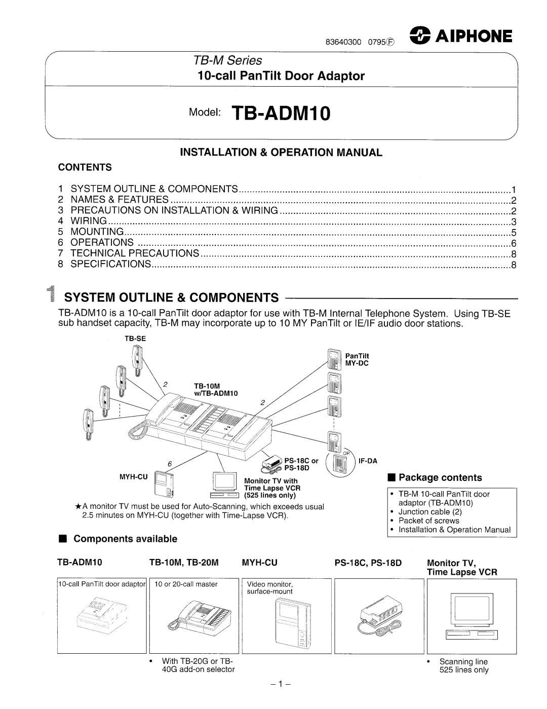 Aiphone TB-ADM10 manual 