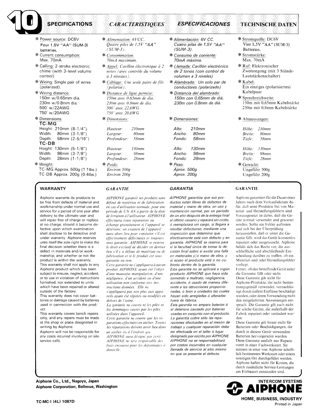 Aiphone TC-MC manual 