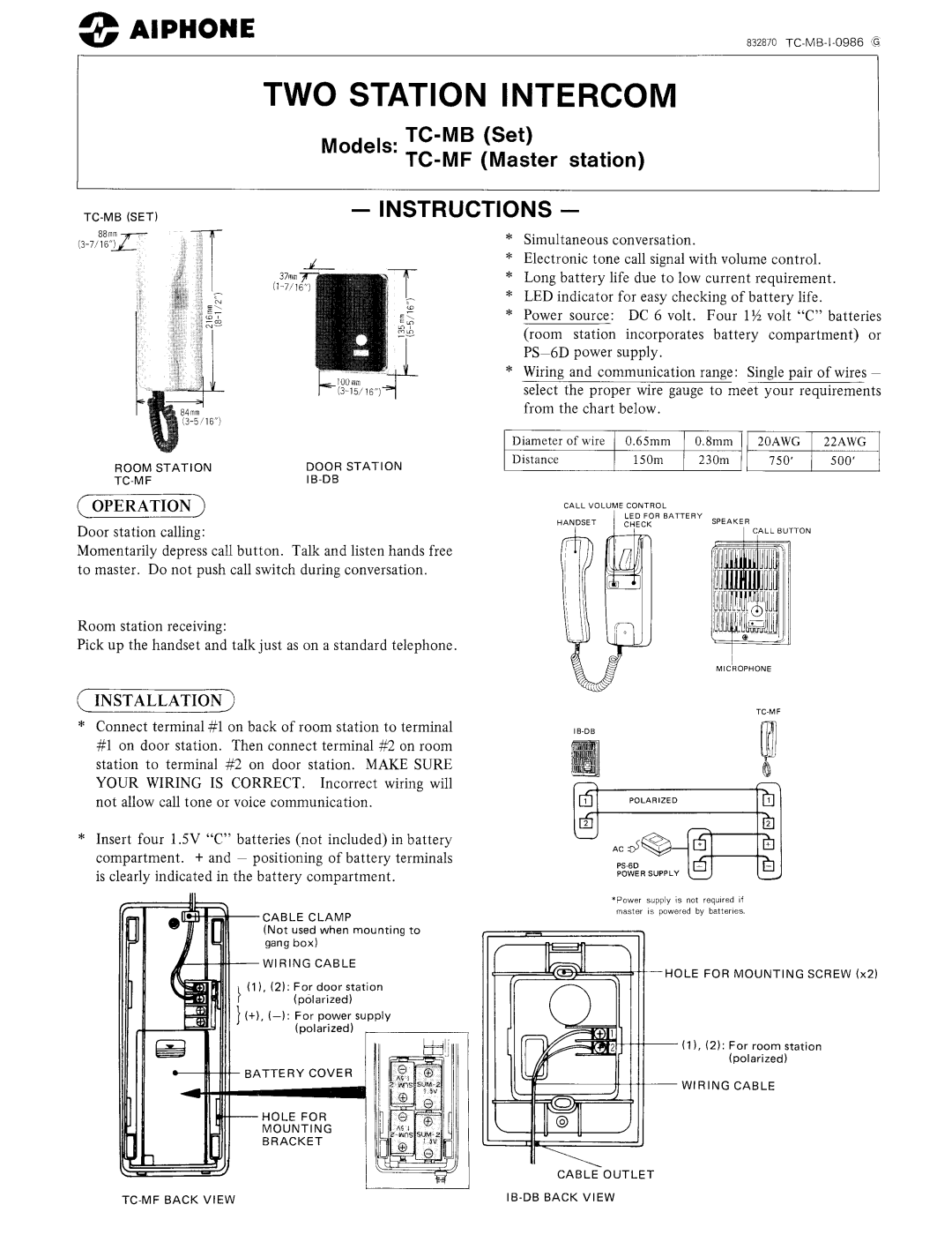 Aiphone TC-MB, TC-MF manual 
