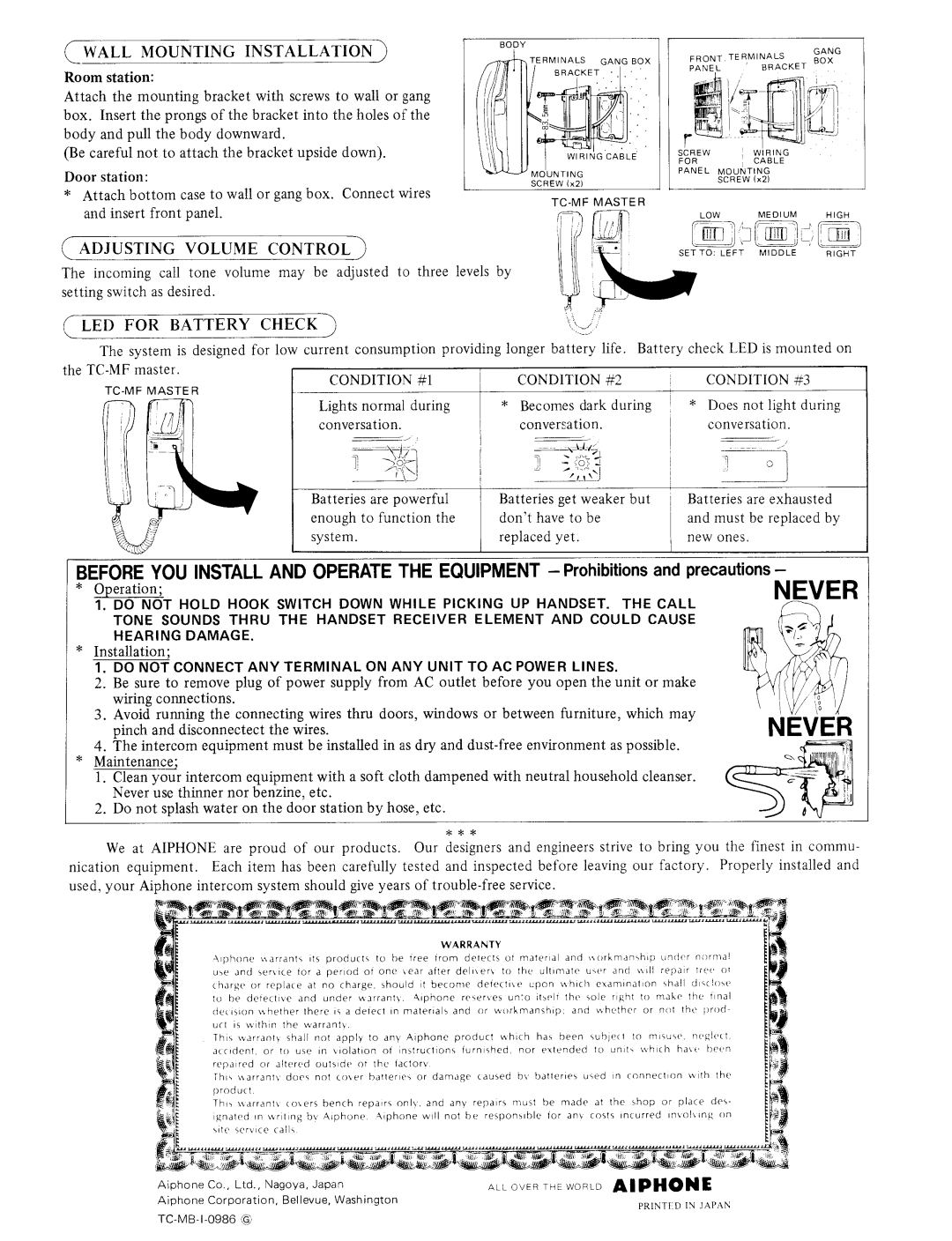Aiphone TC-MF, TC-MB manual 