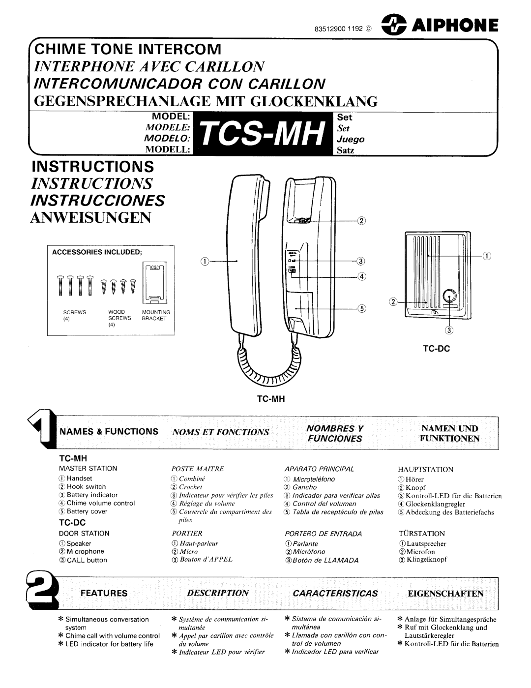 Aiphone TCS-MH manual 