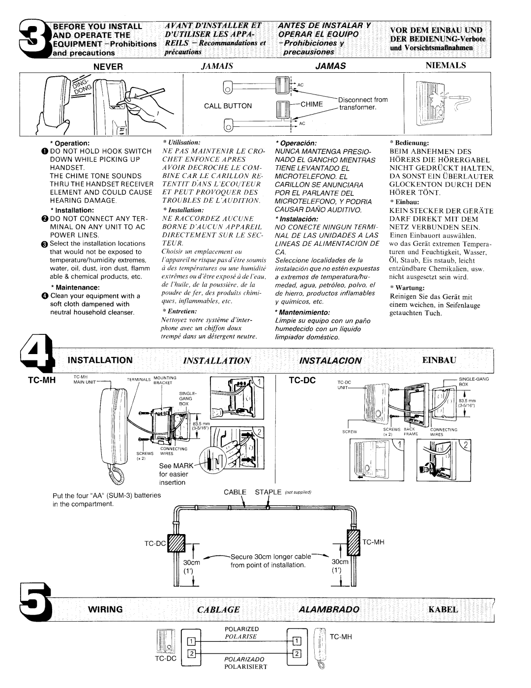 Aiphone TCS-MH manual 