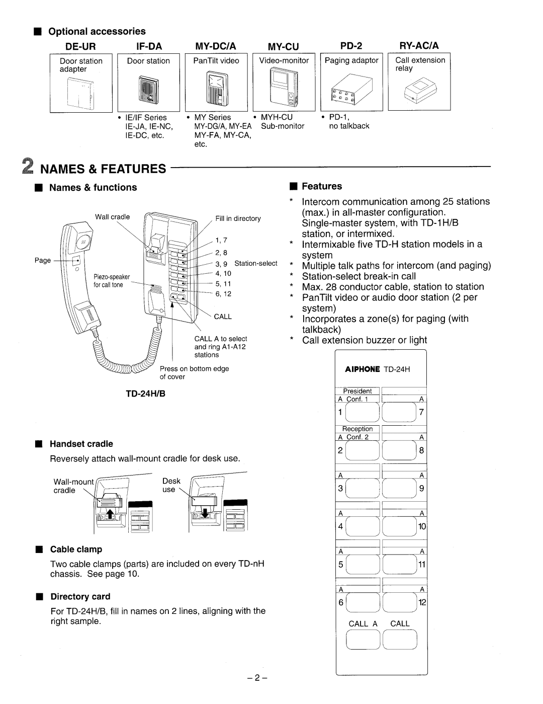 Aiphone TD-1H/B, TD1-H, TD-12H/B, TD-24H/B, TD-6H/B, TD-3H/B manual 