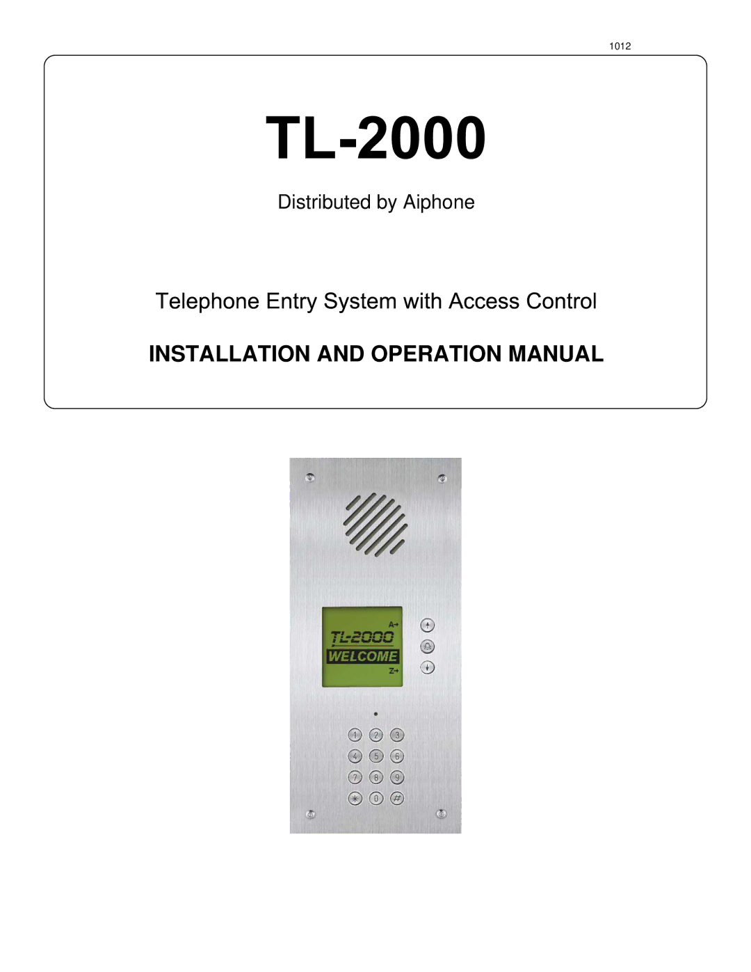 Aiphone TL-2000 operation manual Distributed by Aiphone 