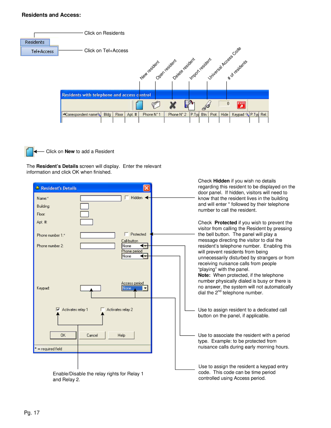 Aiphone TL-2000 operation manual Residents and Access 