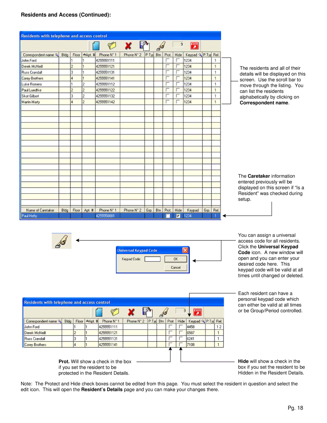 Aiphone TL-2000 operation manual Residents and Access 