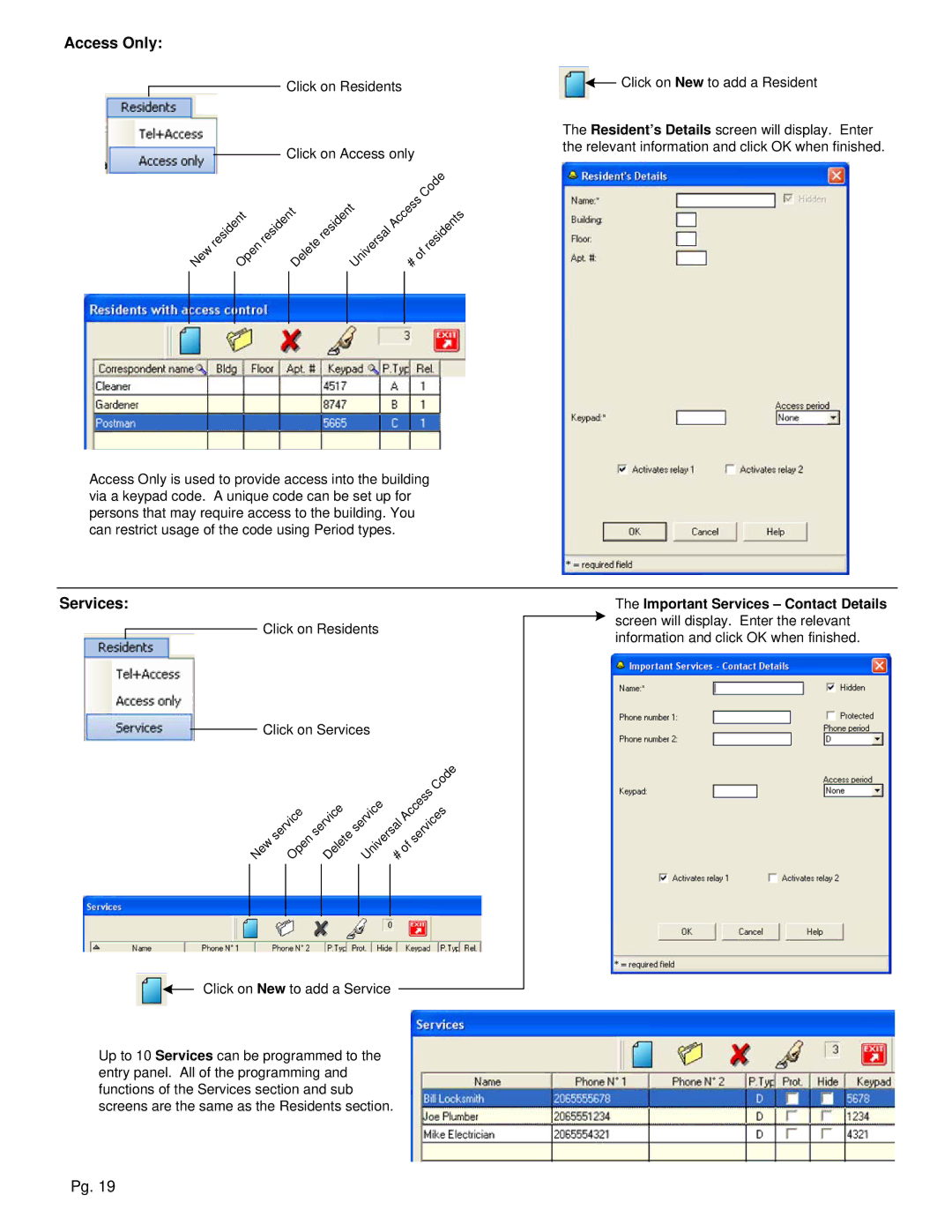 Aiphone TL-2000 operation manual Access Only, Services 