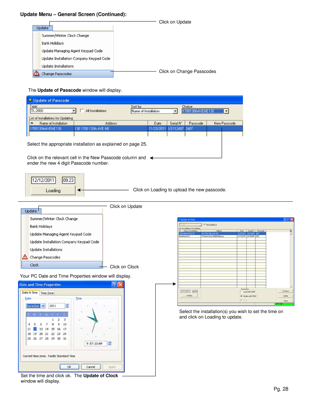 Aiphone TL-2000 operation manual Update Menu General Screen 