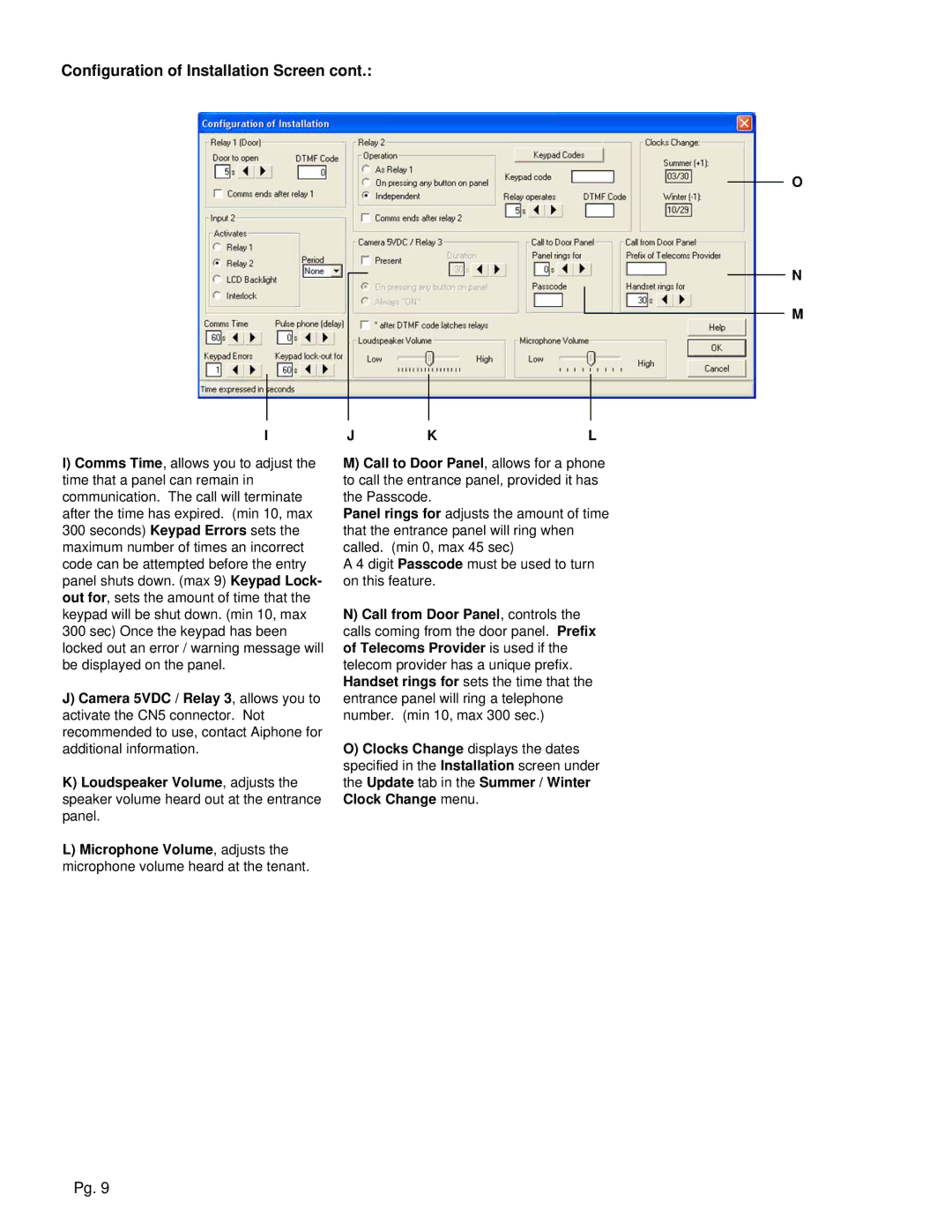 Aiphone TL-2000 operation manual Configuration of Installation Screen 