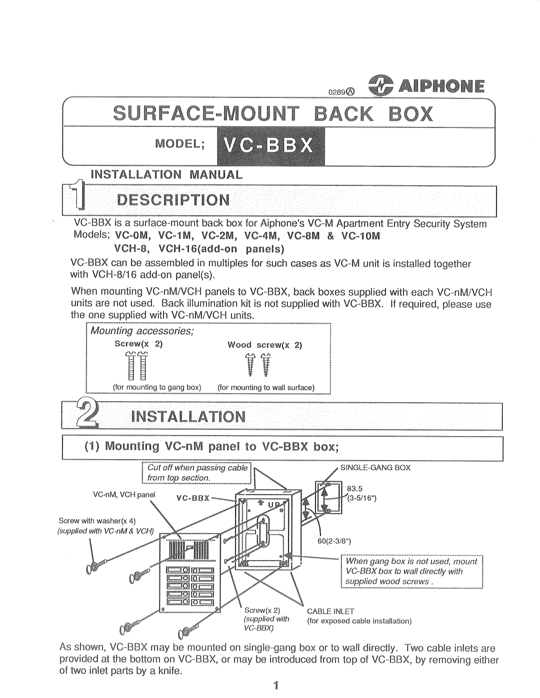 Aiphone VC-BBX manual 