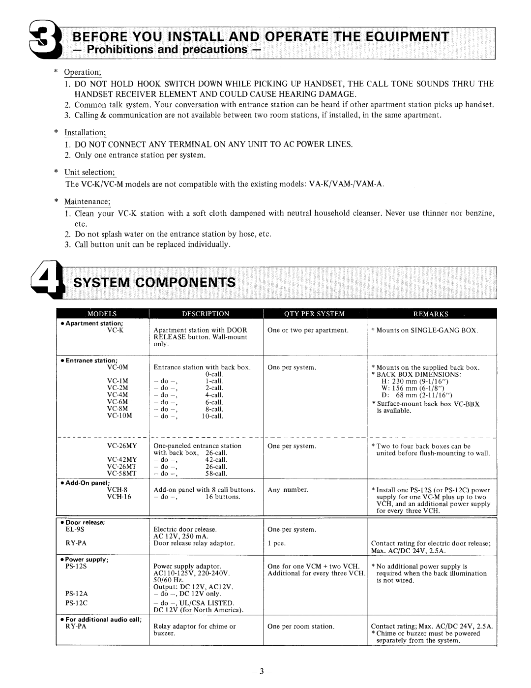 Aiphone VC-58MT, VC-K, VCH-8, VCH-16, VC-26MT manual 