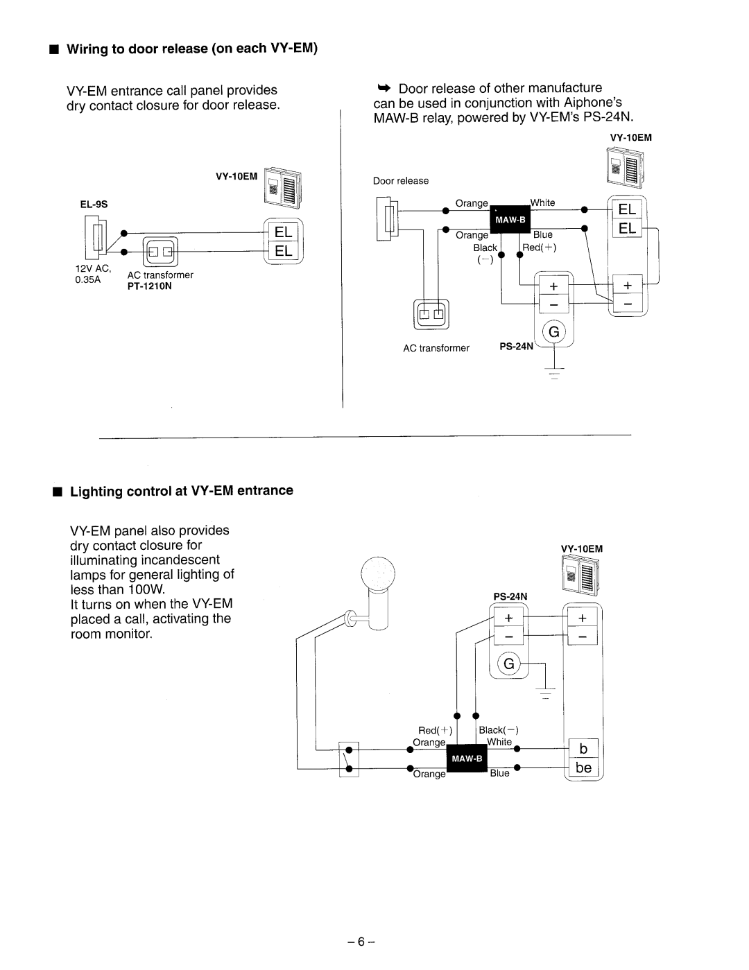 Aiphone VY-10EM, VY-5EM manual 