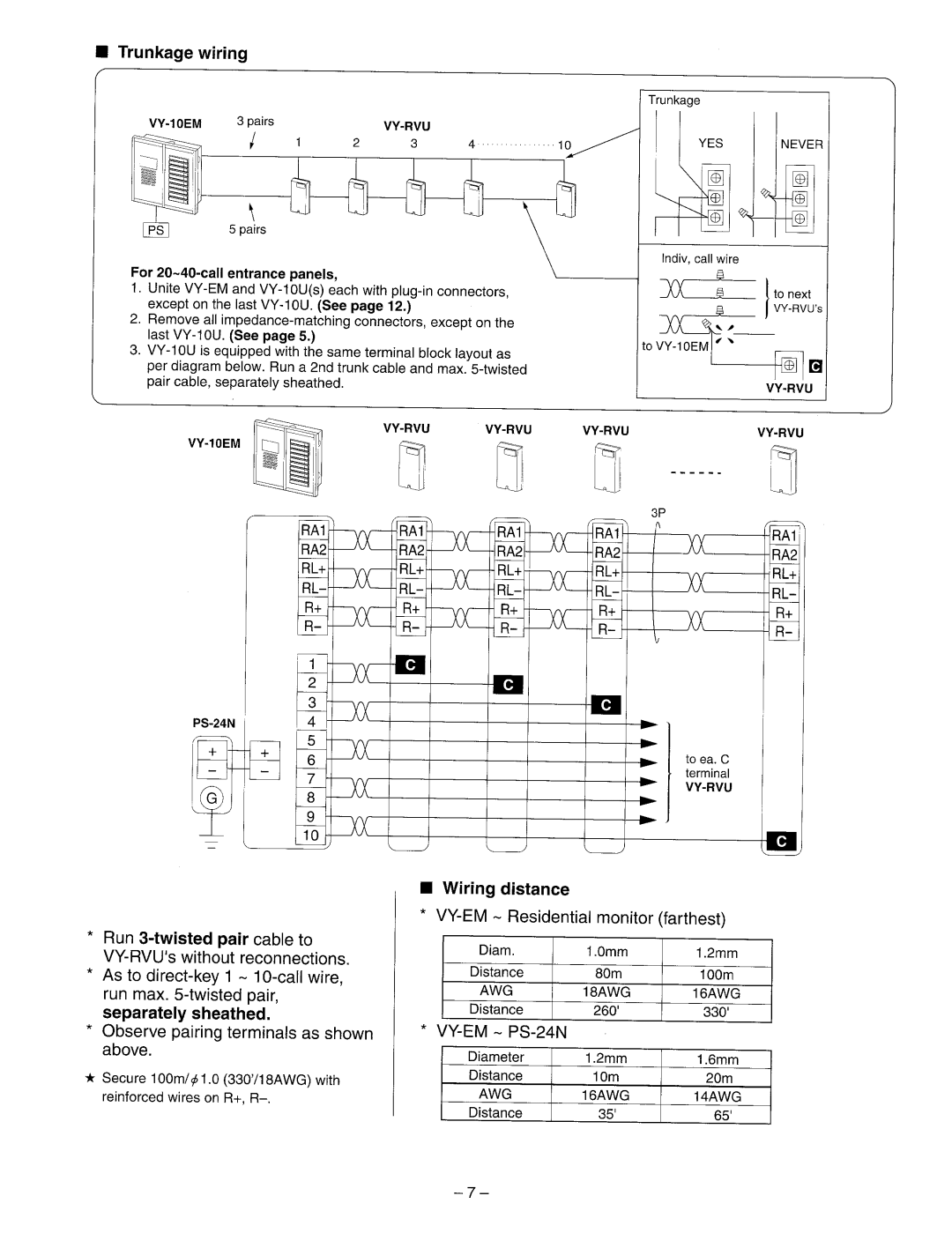 Aiphone VY-5EM, VY-10EM manual 
