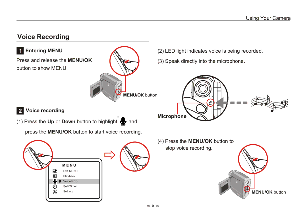 AIPTEK 3100 manual Voice Recording, Entering Menu, Voice recording 