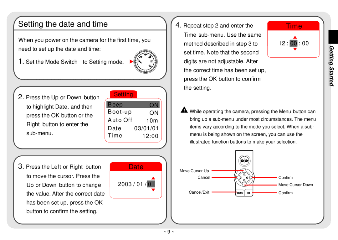 AIPTEK 3300 user manual Setting the date and time, Time 