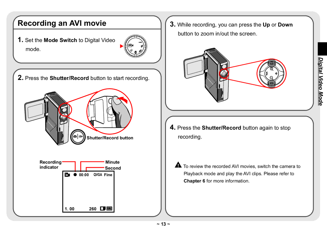 AIPTEK 3300 user manual Recording an AVI movie 