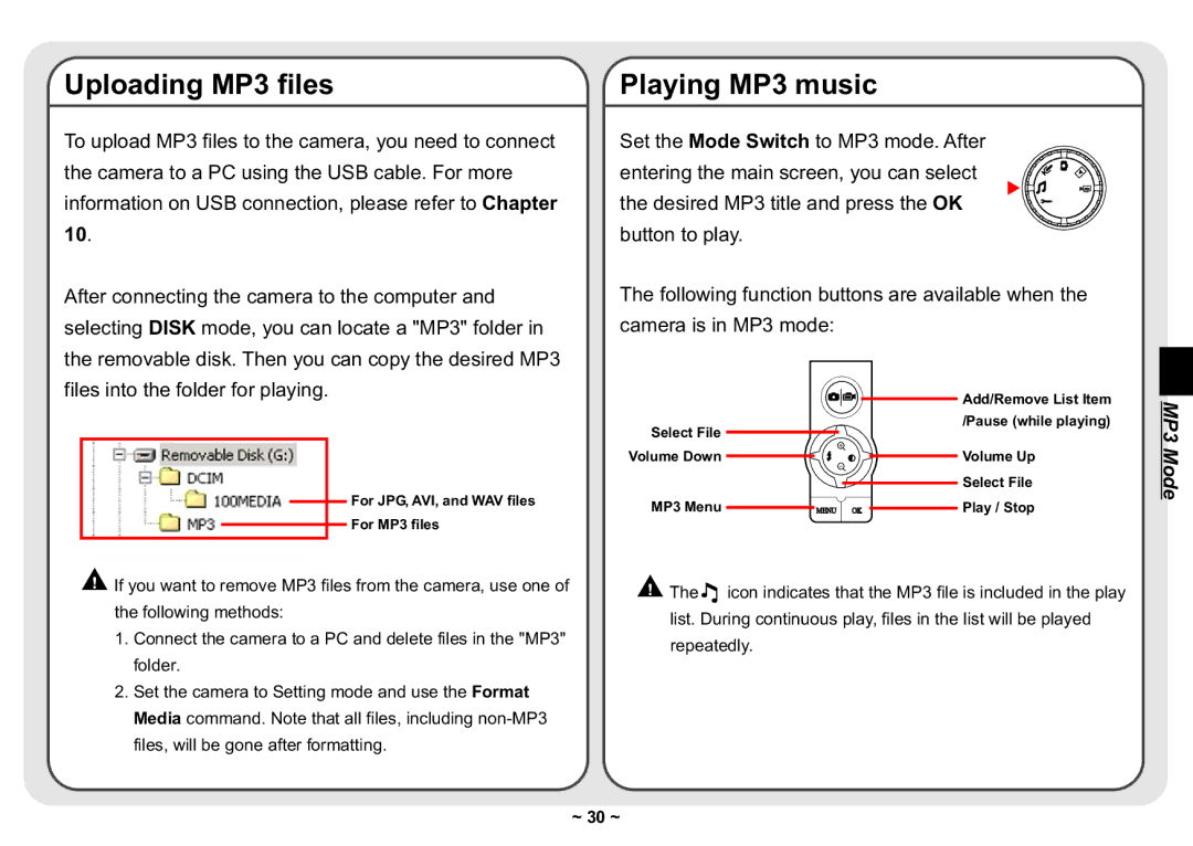 AIPTEK 3300 user manual Uploading MP3 files, Playing MP3 music 