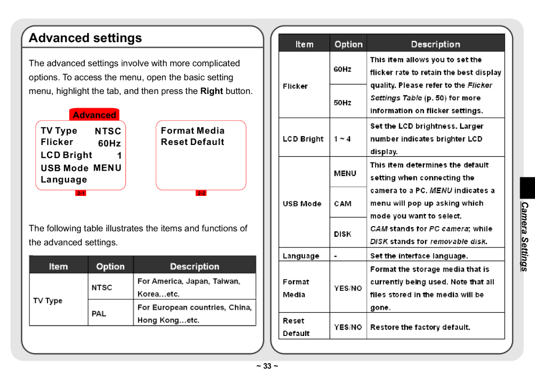 AIPTEK 3300 user manual Advanced settings, Ntsc 