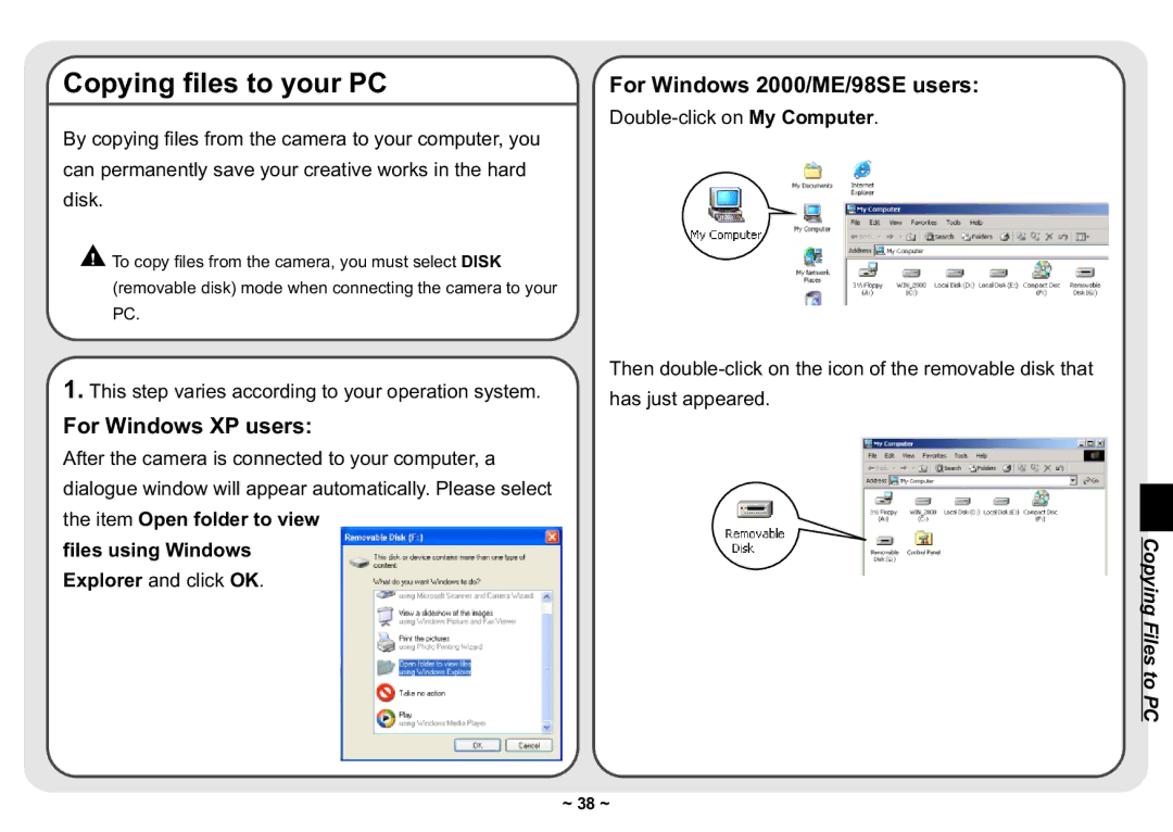 AIPTEK 3300 user manual Copying files to your PC, For Windows XP users 