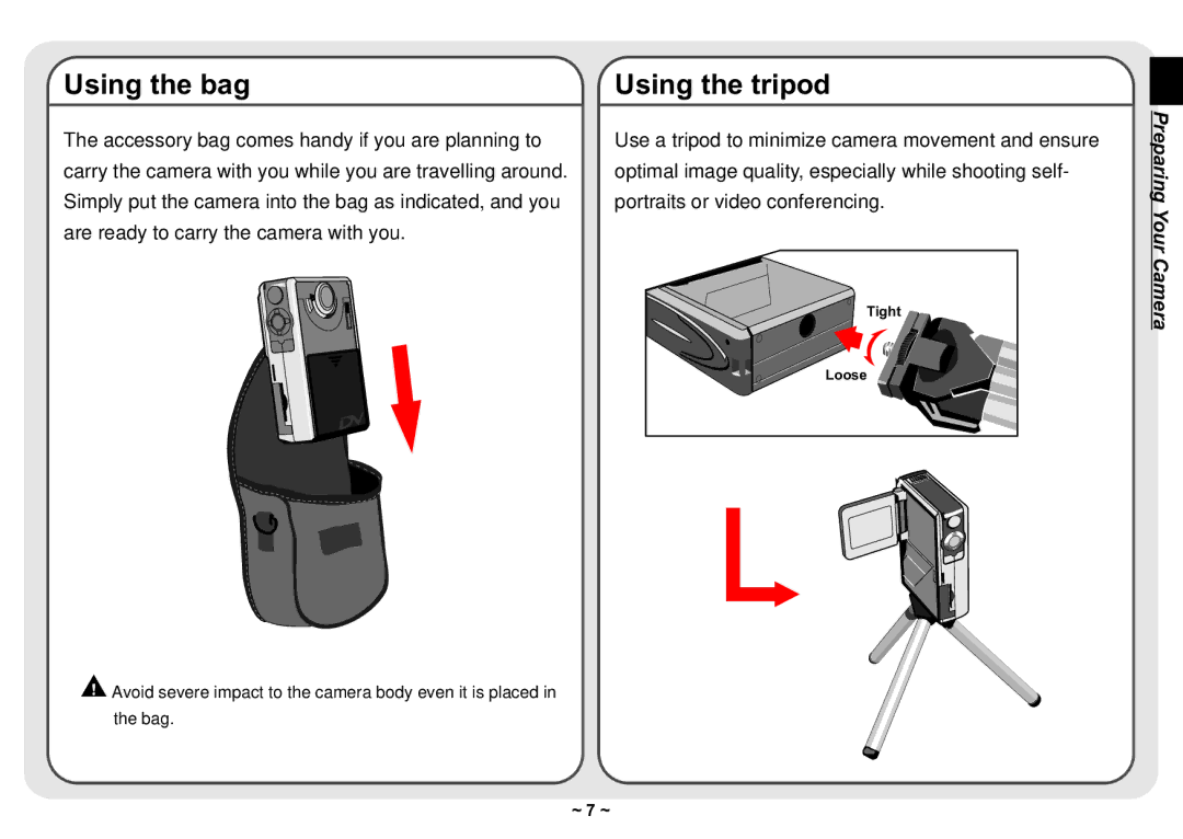 AIPTEK 3300 user manual Using the bag, Using the tripod 