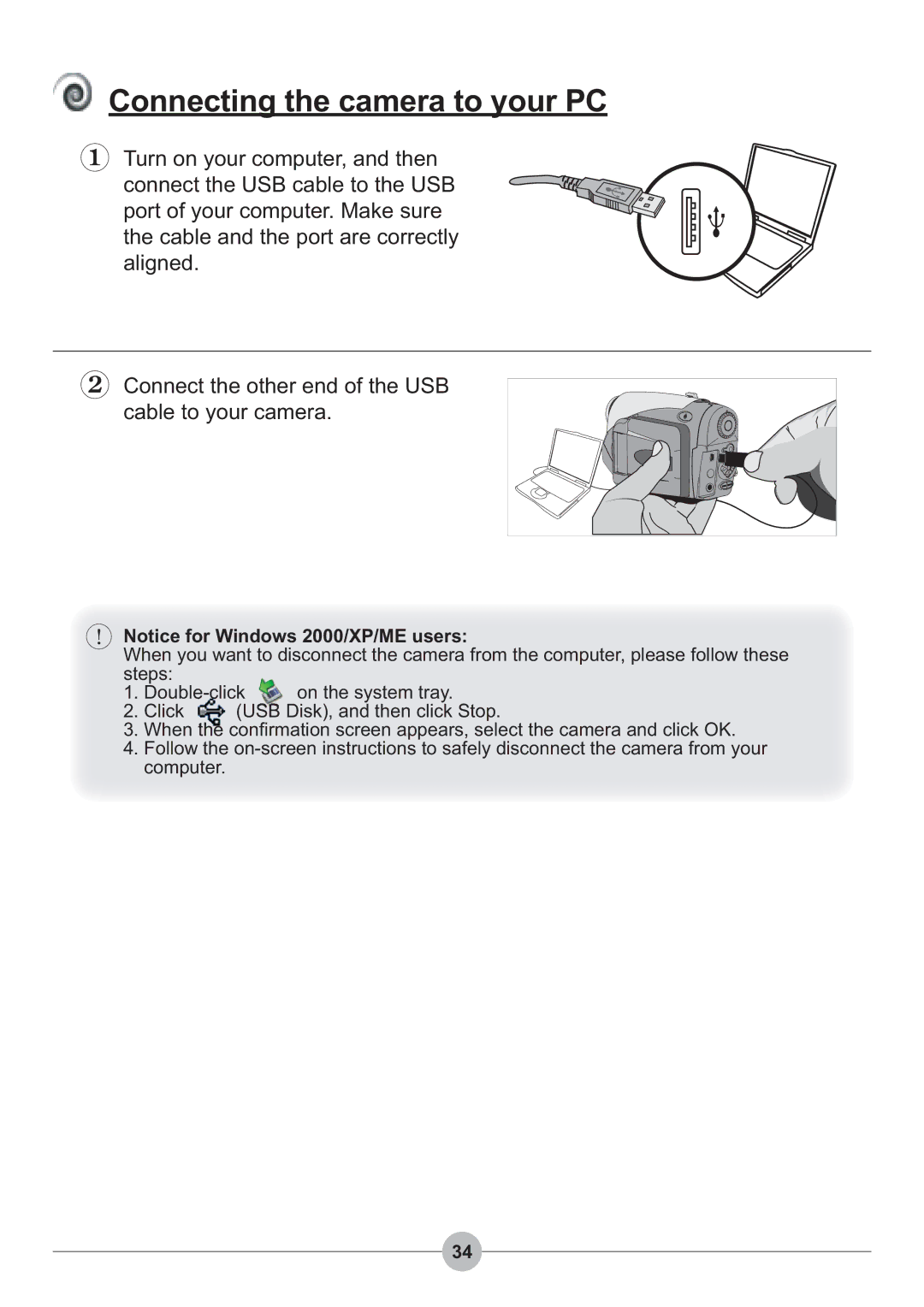 AIPTEK 4100 manual Connecting the camera to your PC 