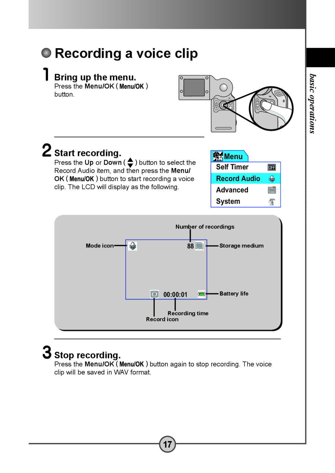 AIPTEK DV 5300 user manual Recording a voice clip, Start recording 