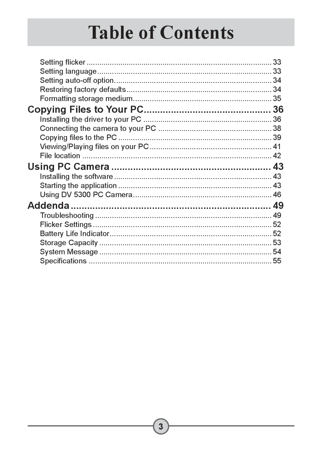 AIPTEK DV 5300 user manual Copying Files to Your PC, Using PC Camera, Addenda 