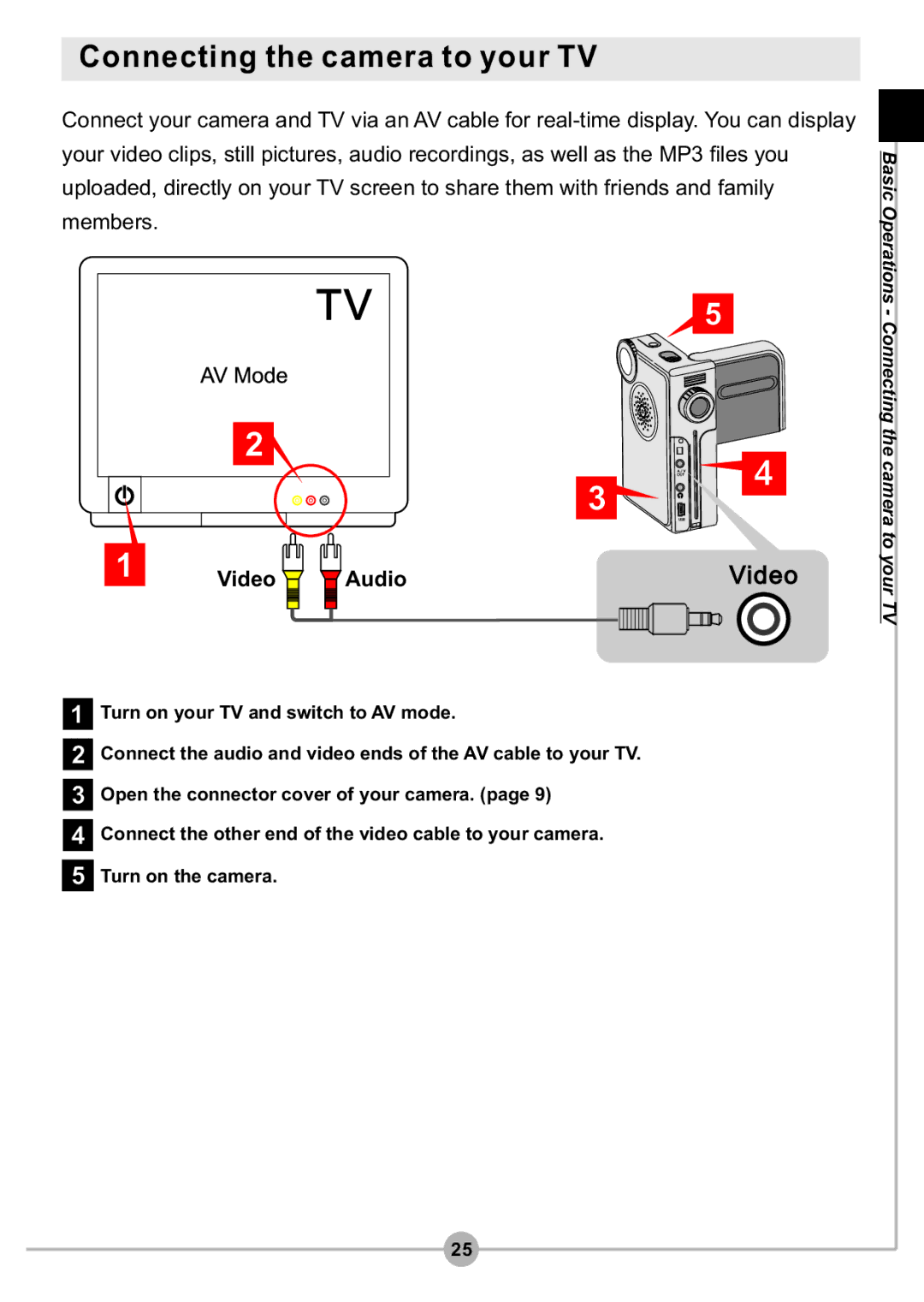 AIPTEK DV4500 manual Connecting the camera to your TV, Video Audio 