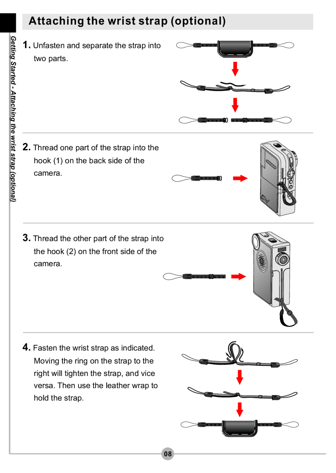 AIPTEK DV4500 manual Attaching the wrist strap optional 