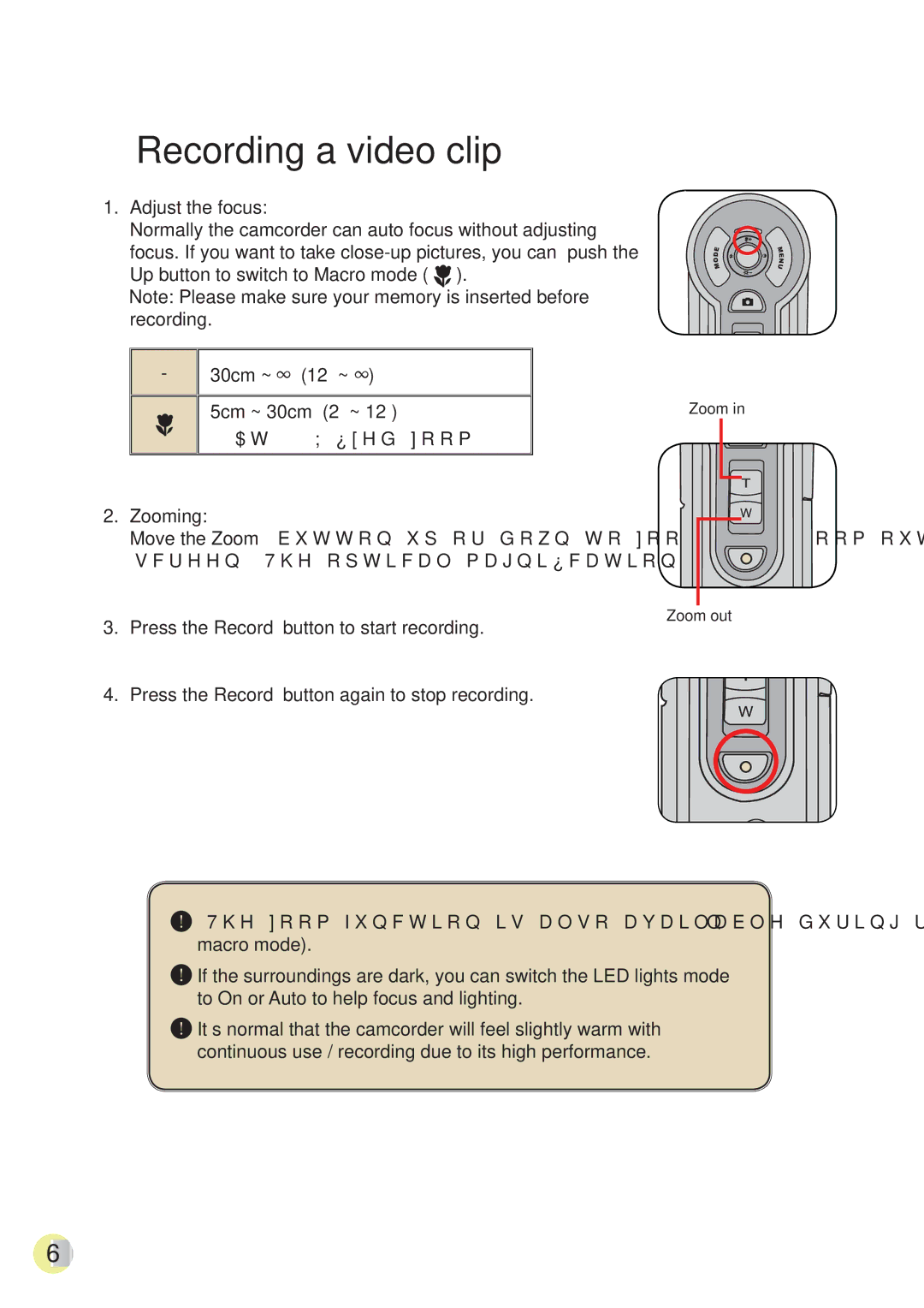 AIPTEK HD-DV Camcorder manual Recording a video clip, $W¿HGRRP Zooming 