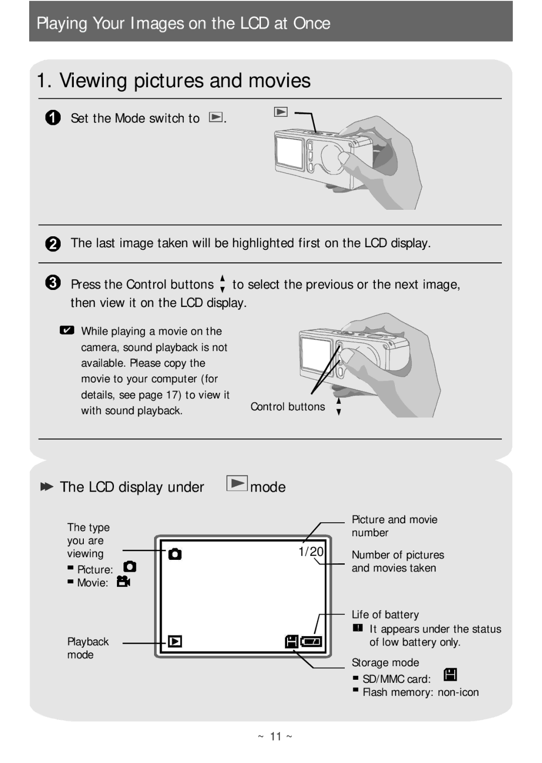 AIPTEK POCKETCAMX manual Viewing pictures and movies 