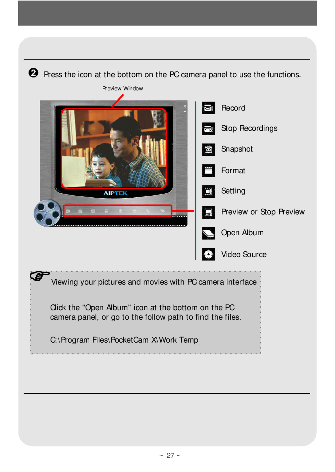 AIPTEK POCKETCAMX manual ~ 27 ~ 
