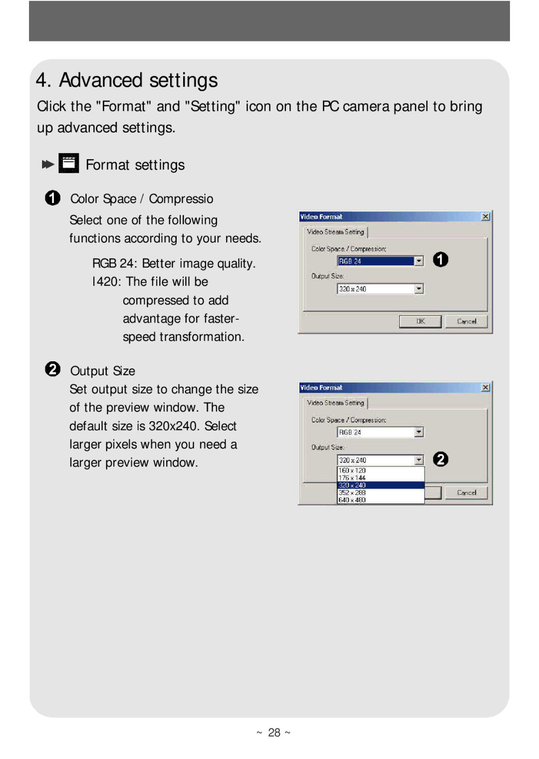 AIPTEK POCKETCAMX manual Advanced settings 