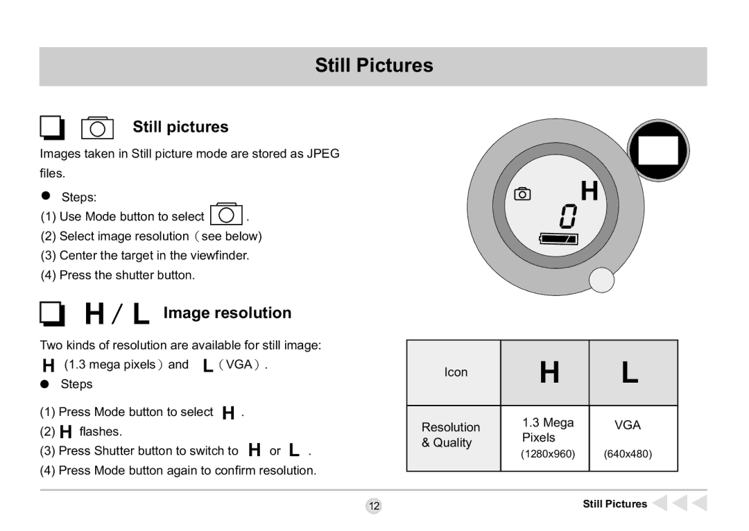 AIPTEK SD 2Mega manual Still Pictures, Still pictures, Image resolution 