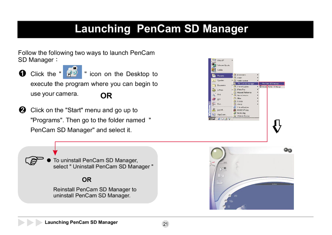 AIPTEK SD 2Mega manual Launching PenCam SD Manager 