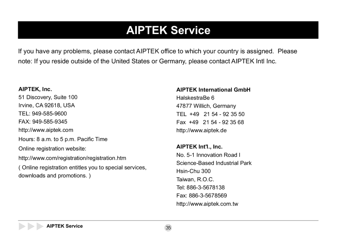 AIPTEK SD 2Mega manual Aiptek Service, AIPTEK, Inc 