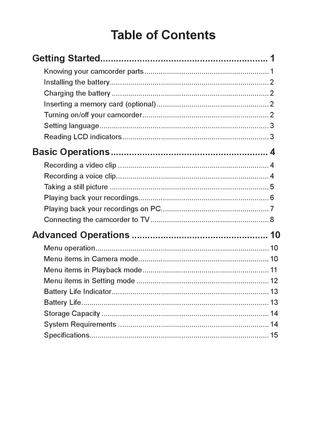 AIPTEK A-V5Z5S manual Table of Contents 